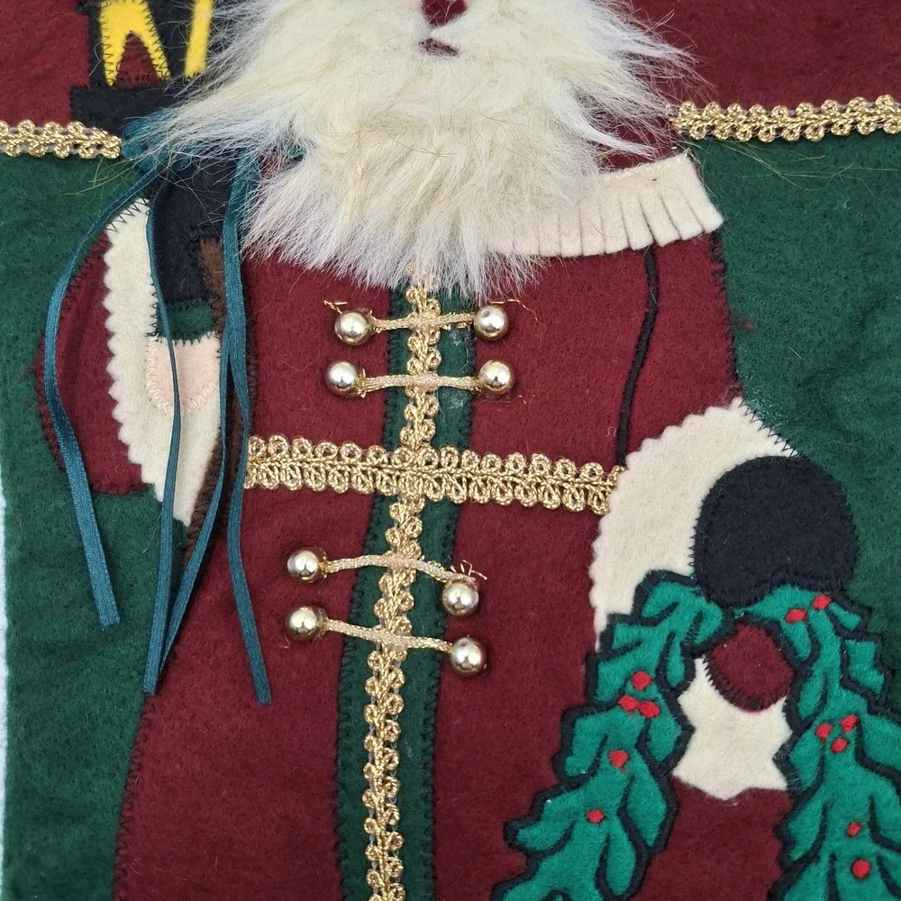 Vintage Santa Claus Embroidered Felt Applique Christmas Stocking 3-D 18